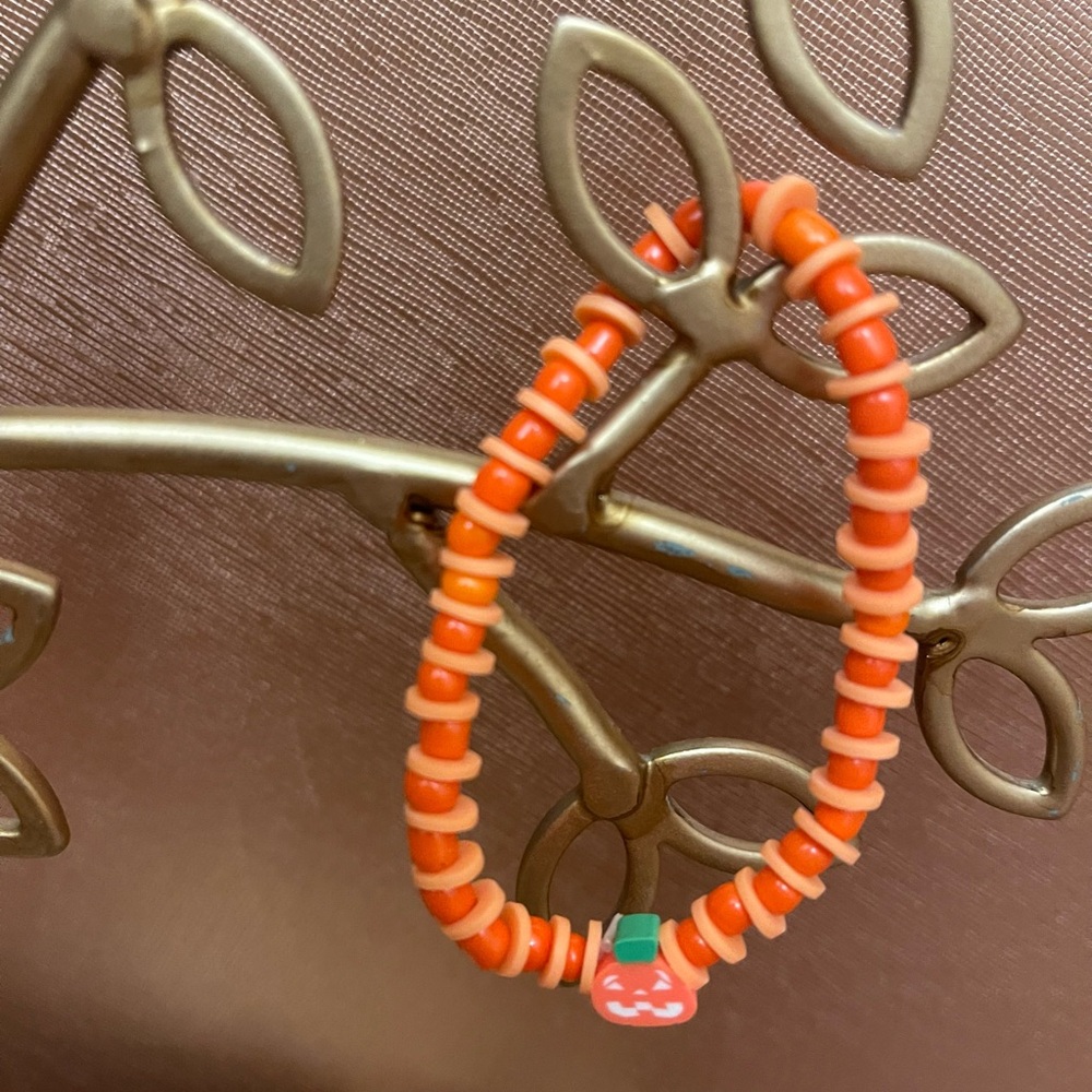 Kids Pumpkin Beaded Bracelet - Orange